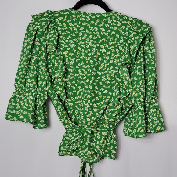 WAYF Floral Ruffle Peplum Wrap Blouse - Small - Picture 7 of 9